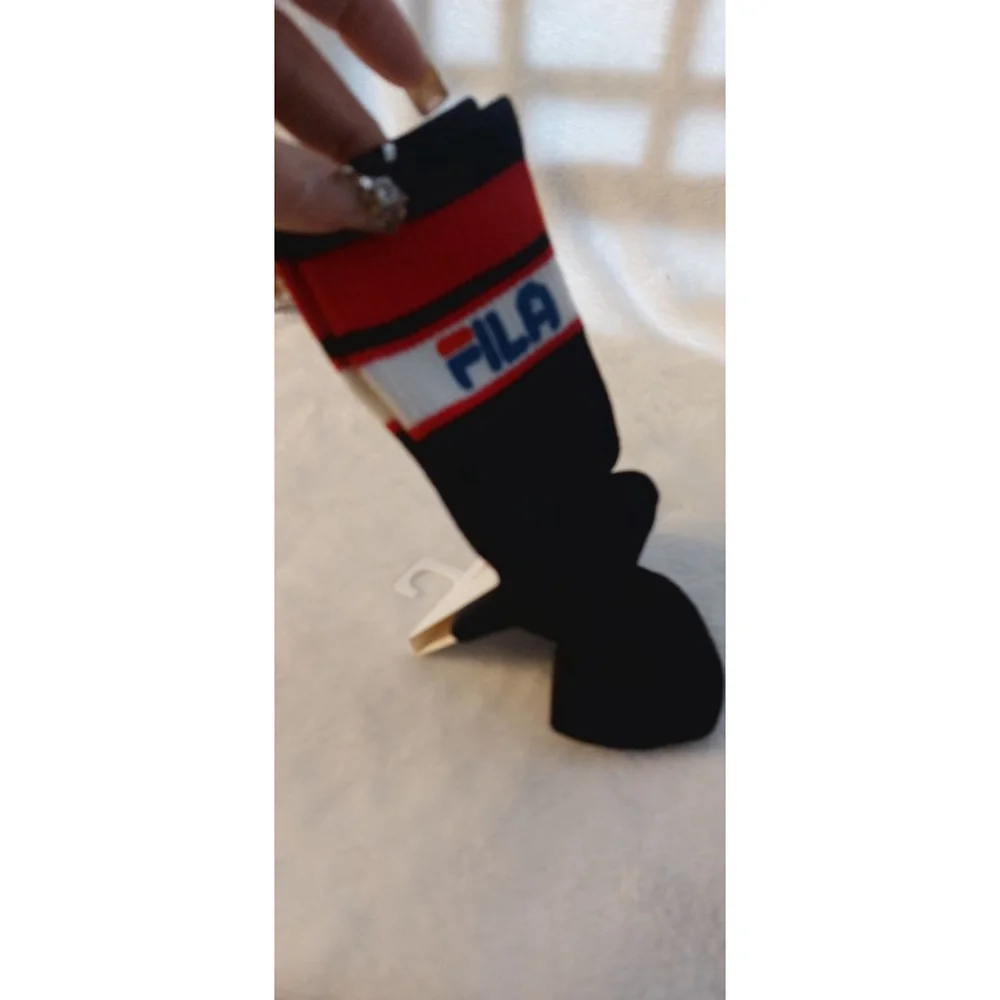 FILA Casual Socks Women Size 7-9 Black Red